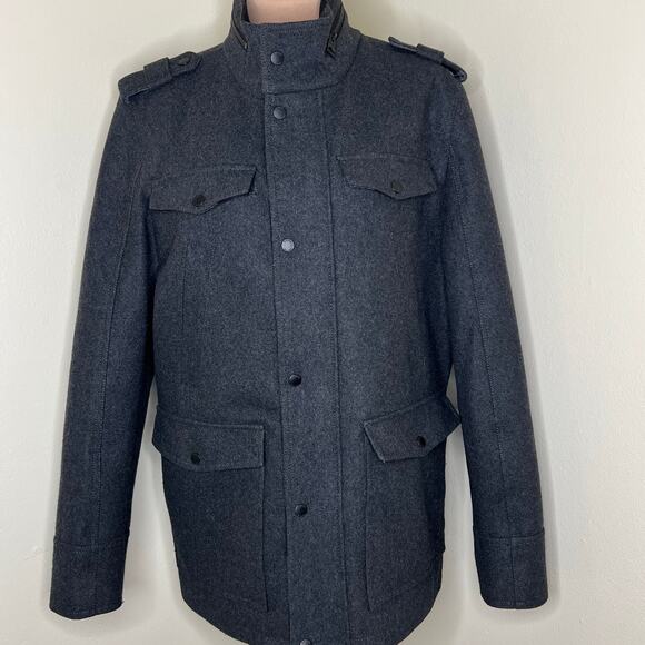 Guess Wool Blend Military Field Jacket Large Mens Coat Quilted Insulated Gray - Picture 1 of 13